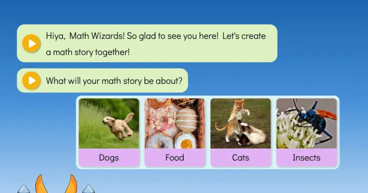 Screenshot from Choice Math showing the available topic selections for K-2 students.