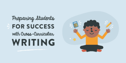 Illustrated image of a student with school supplies next to the title of the blog against a blue background.